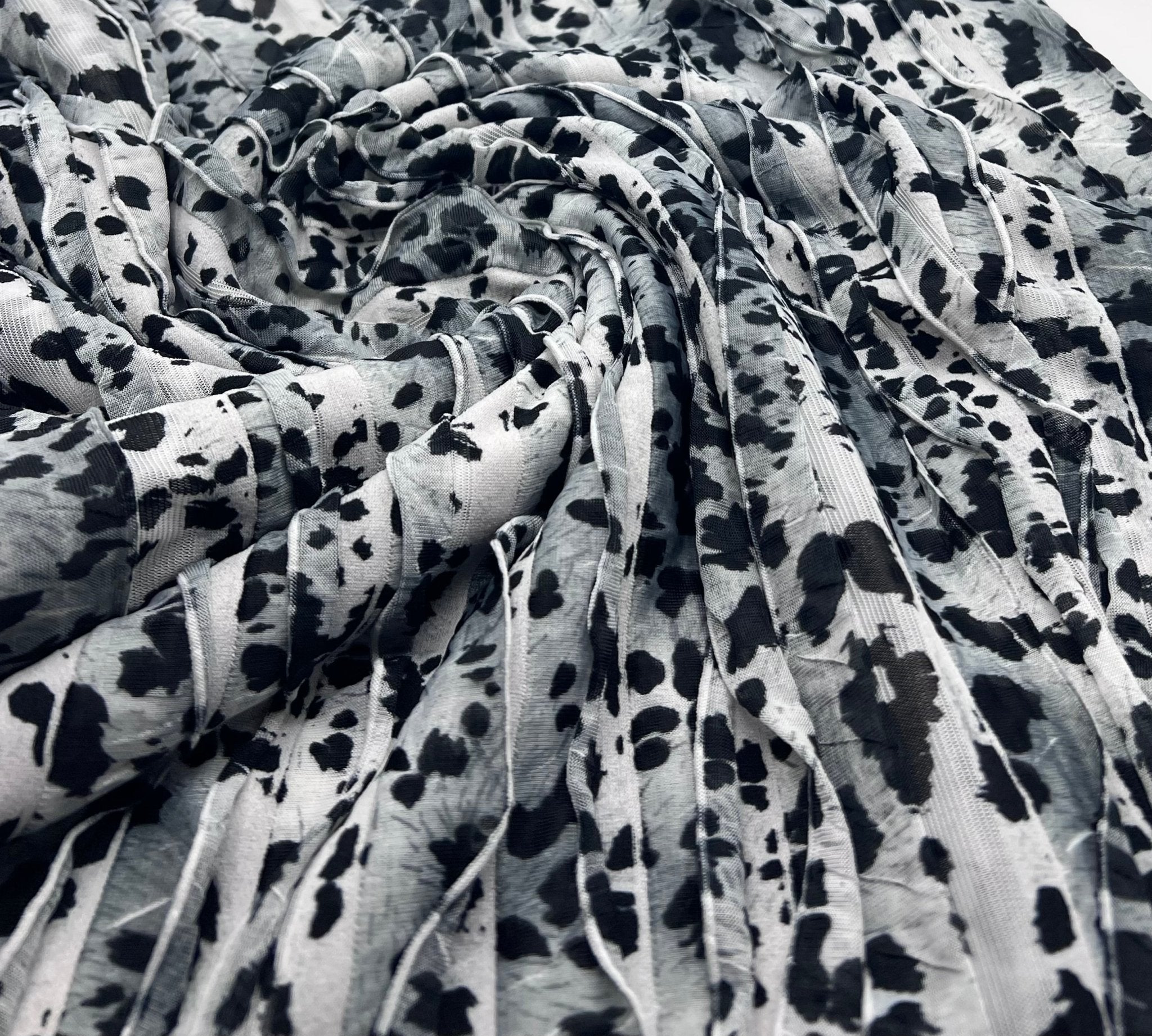 Animal Silver Grey Textured Ruffle Lightweight Fabric - T9 Fabrics